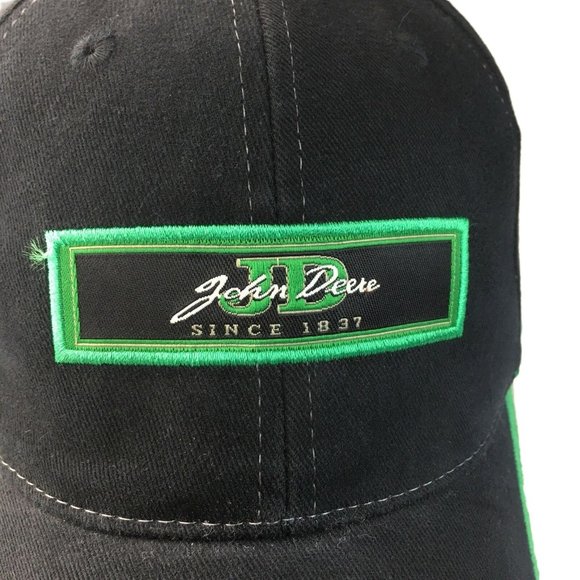 John Deere Baseball Cap Clay Francis Black Embroidered Patch Adjustable Hat u - Picture 2 of 9